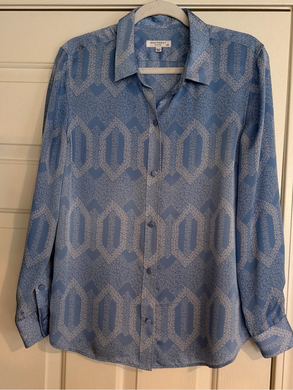 Equipment Light Blue Geometric Print Women's Blouse